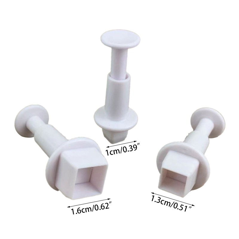3pcs Square Plastic Baking Mold Kitchen Biscuit Cookie Cutter Pastry Plunger