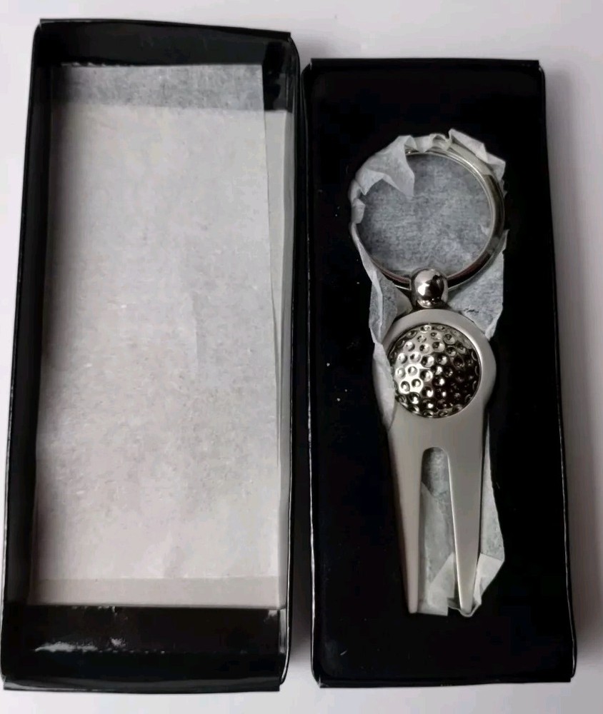 Golf Divot Tool Silver Tone Keychain