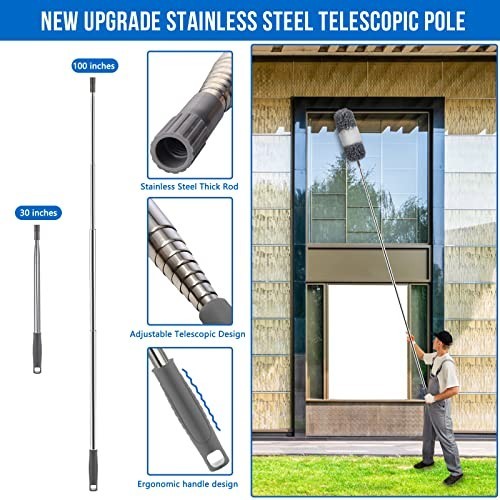 Microfiber Feather Duster Kit with Extendable Pole (30-100") - Bendable, Washabl