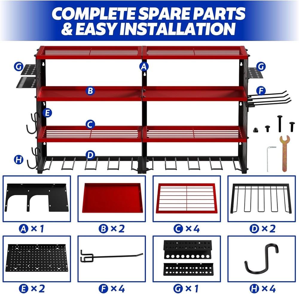 Large Power Tool Organizer Wall Mount, 4 Layer Storage Rack with 8 Drill