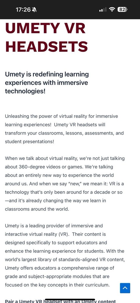 UMETY VR HEADSETS Solution For Education And Training