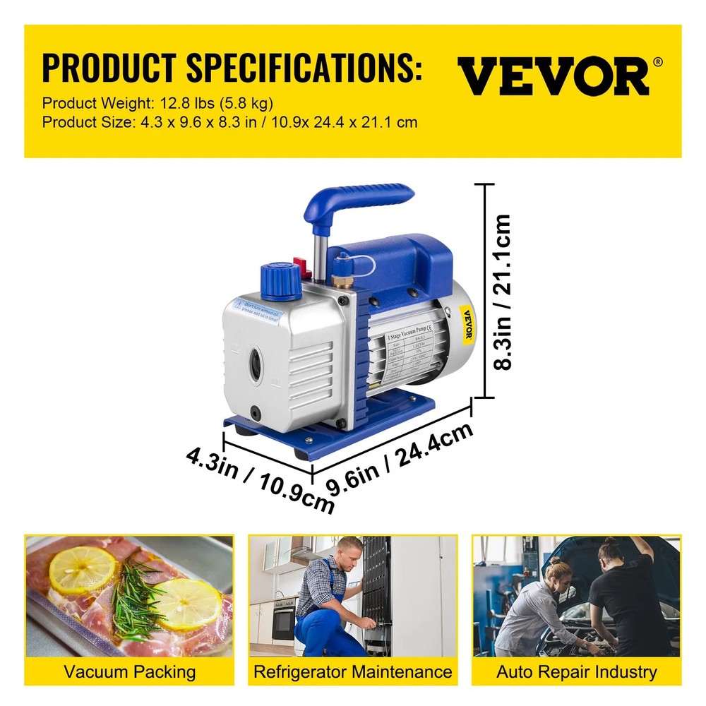 1.8-4.8CFM Refrigerant Vacuum Pump Kit Refrigerant Control Tools Single Stage