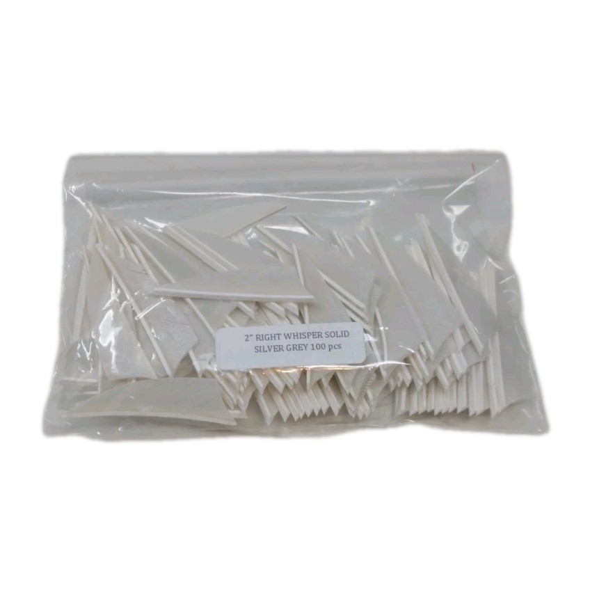 100 Pack Bullseye Feathers 2" Right Wing: Shield Whisper Solid Silver Gray