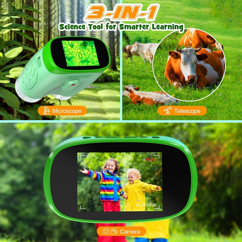 1000X Handheld Microscope for Kids, Temodu 4K 2.0" Screen Educational Science Ki