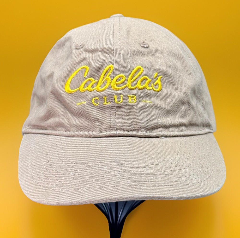 Cabelas Club Baseball Hat StrapBack Adjustable Embroidered Tan Yellow Script