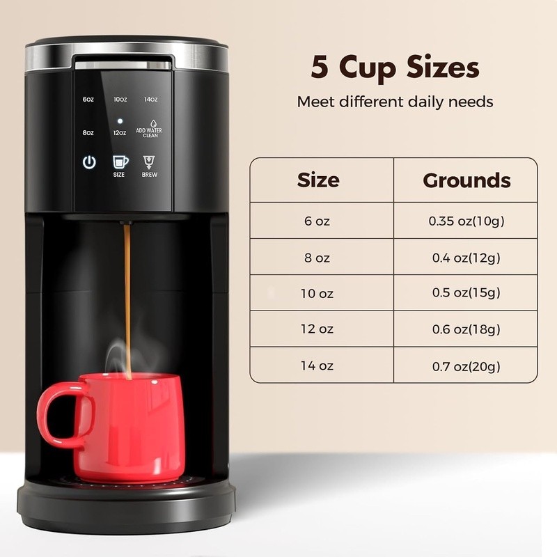 Single Serve Coffee Maker 2 in 1 Pod & Ground Coffee Touchscreen Quick Brew New
