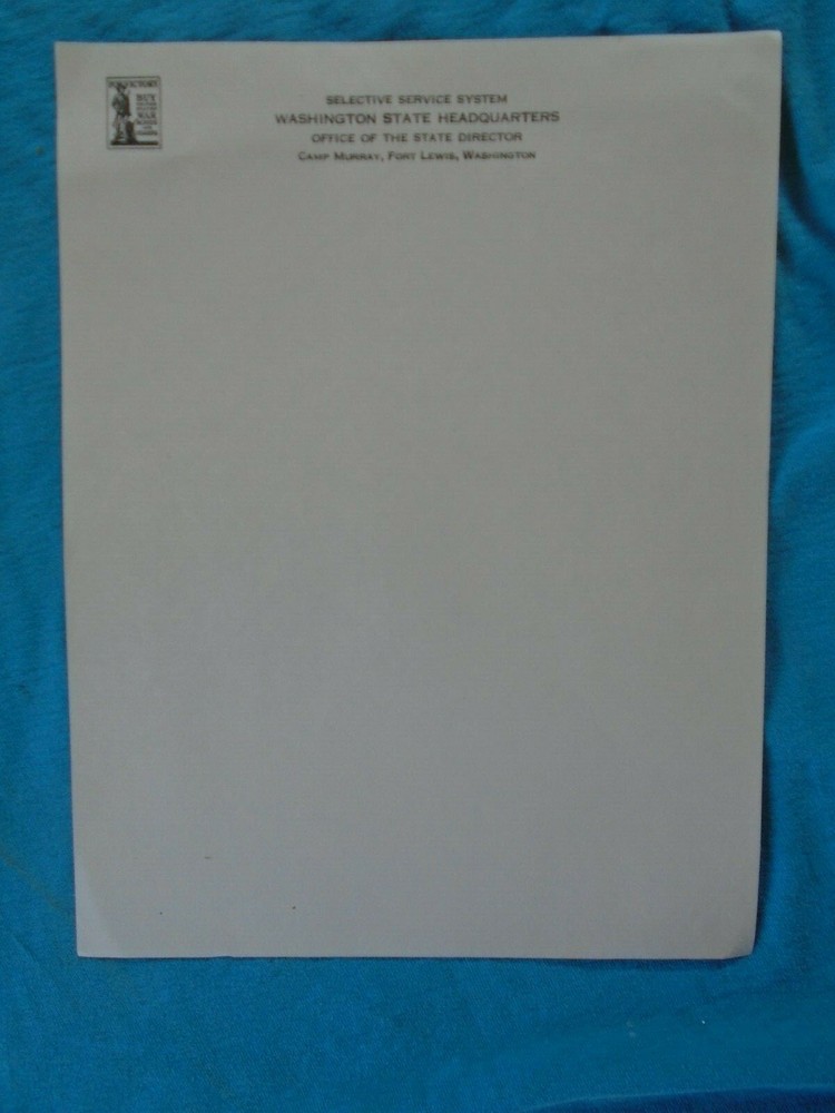 Camp Murray, Fort Lewis, Selective Service letterhead