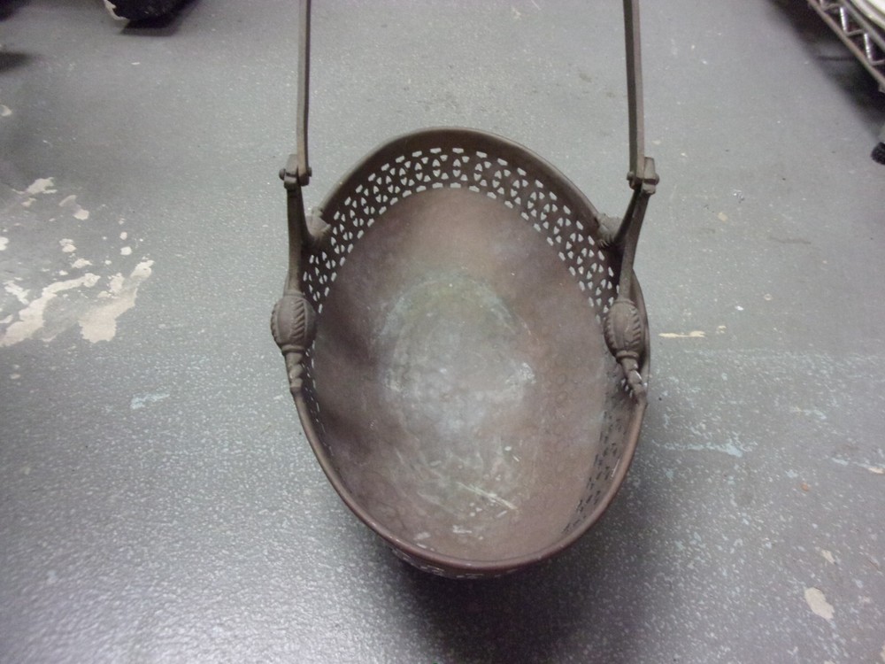 Rare Hand Hammered Copper Bronze open work handled basket
