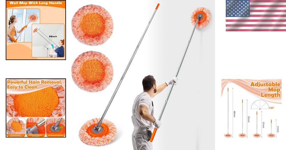 Professional-Grade 68-Inch Wall Mop with Microfiber Head for Maximum Cleanliness