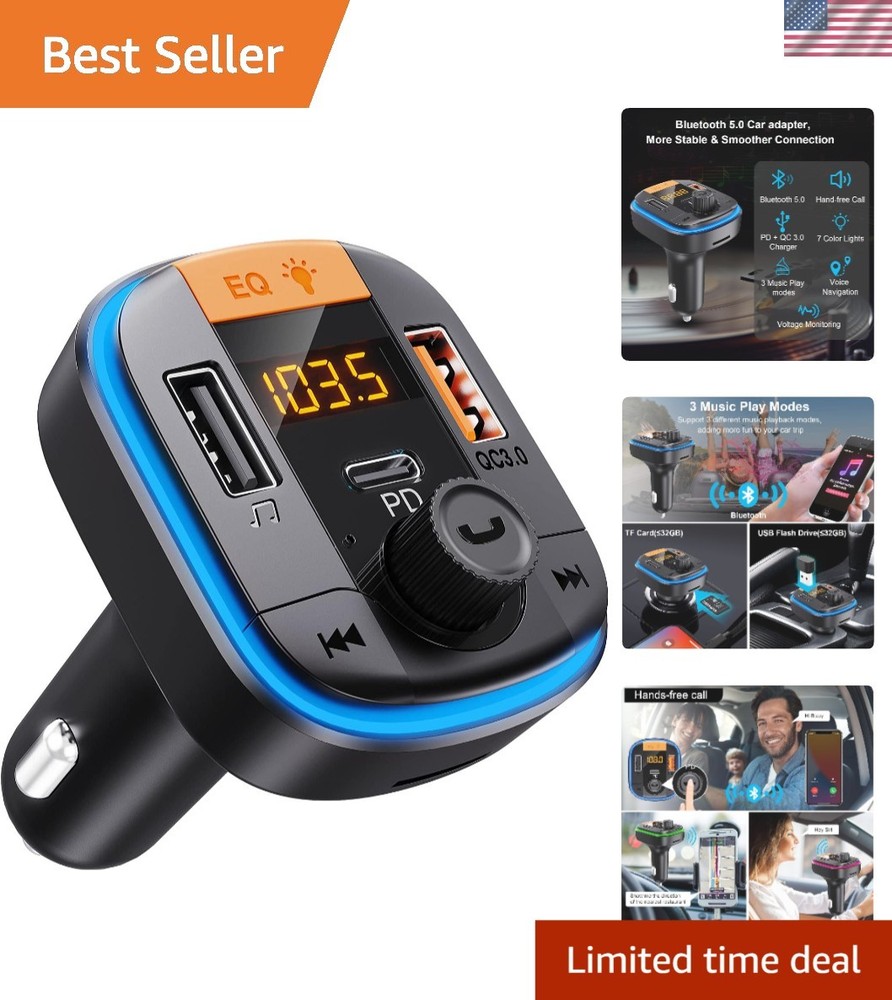 Car Bluetooth FM Transmitter with LED Backlight - Fast Charging & Music Play