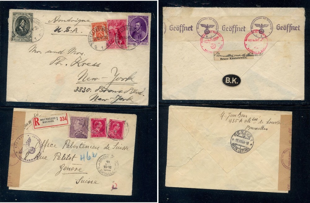 Belgium  2  censor  covers, one  registered