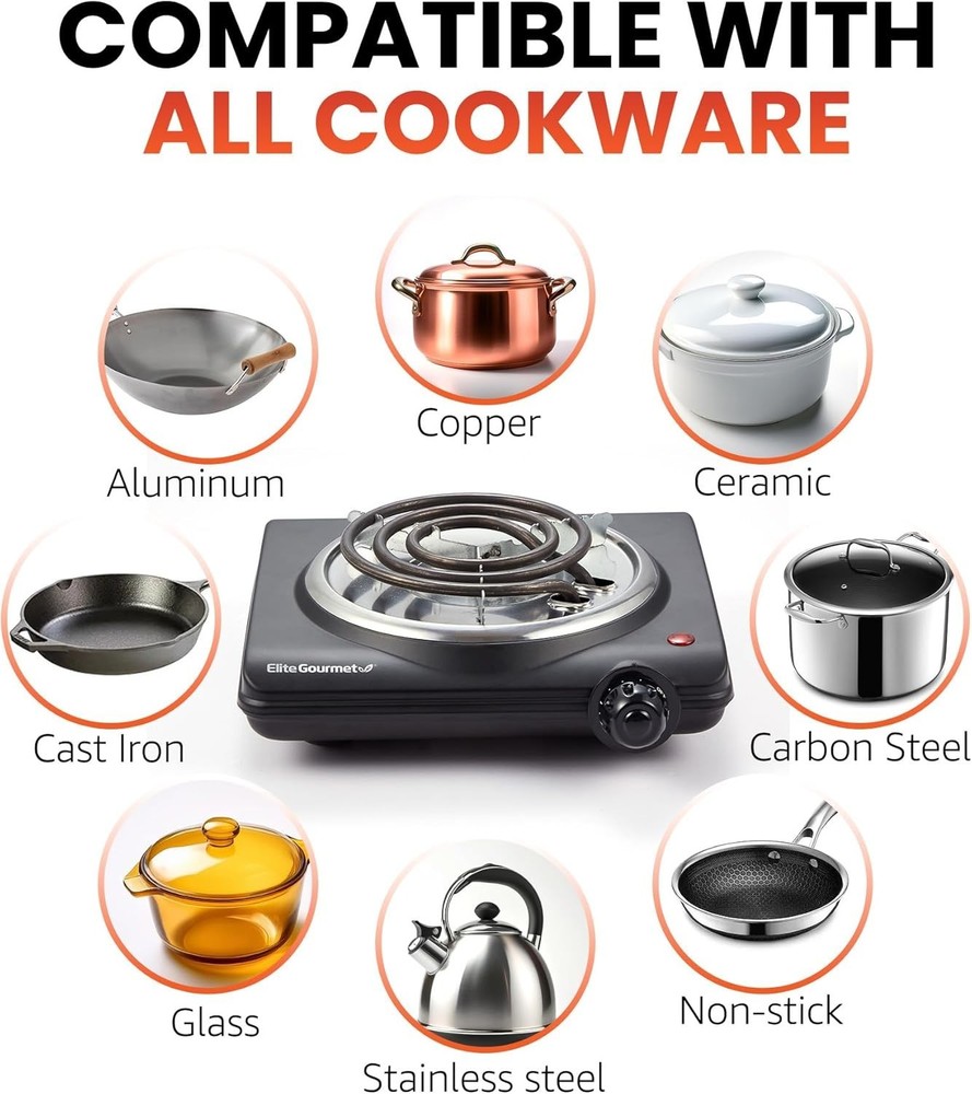 Compact Electric Hot Plate - 1000W Single Coiled Burner with Temperature Control