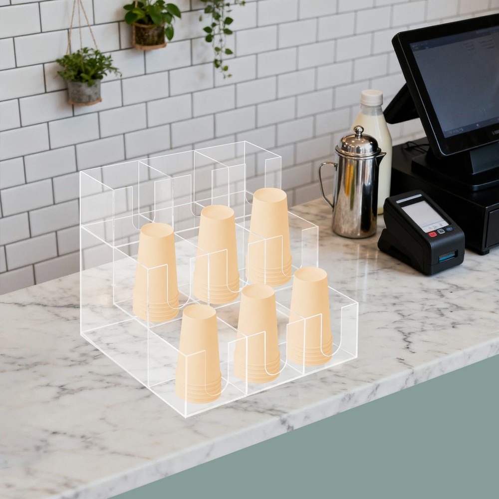 Acylic 9 Compartments Coffee Cup Holder Counter Top Disposable Cups Organizer