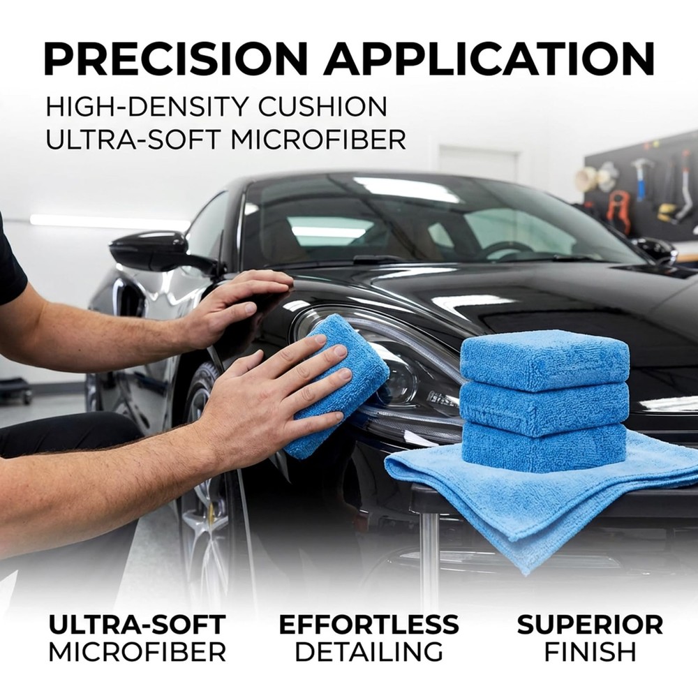 Sukh 6 Pack Microfiber Rectangle Sponge Detailing Pads - 6PCS, Blue