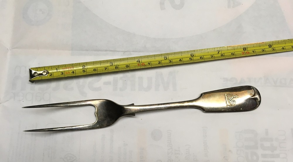 Antique Silverplate Serving Fork 8-1/4” HS&S (?) Rooster Monogram Unknown Stampe