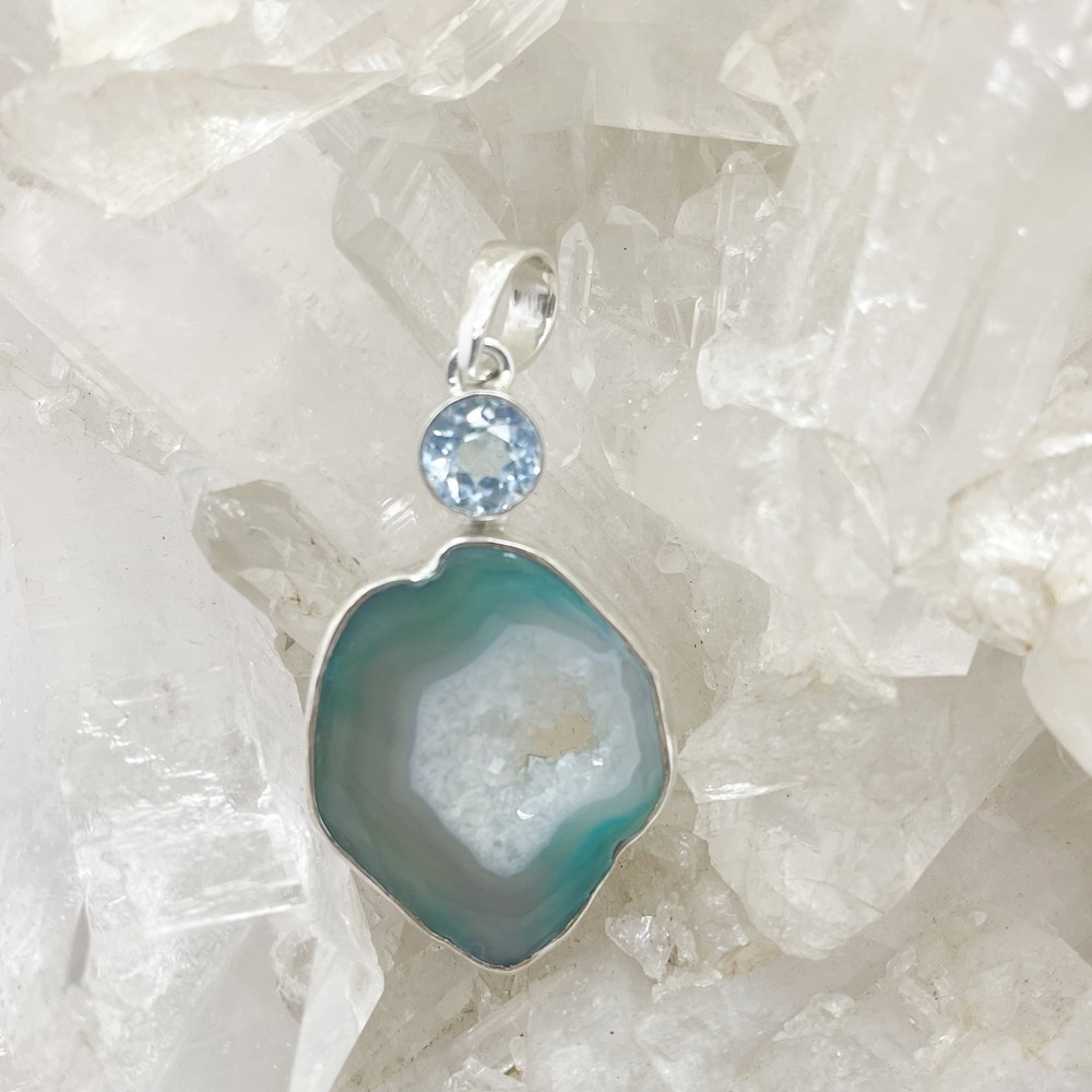 Agate Pendant With Blue Topaz $140