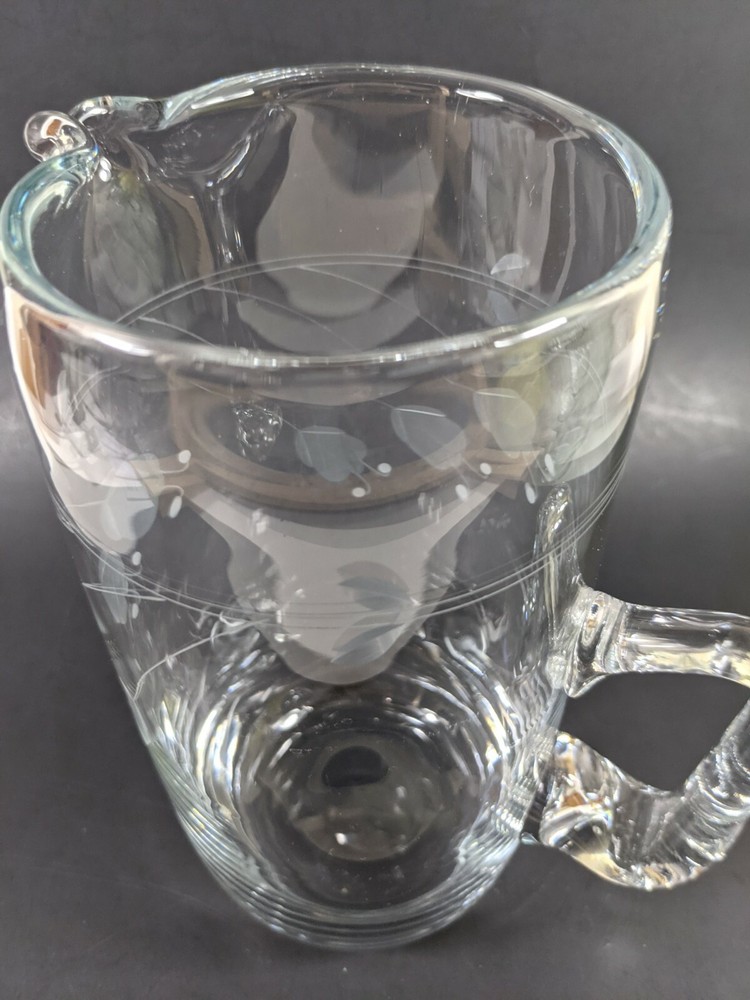 Crystal Pitcher with Cut Flower Designs Hand Blown Kitchenware Decor Serving