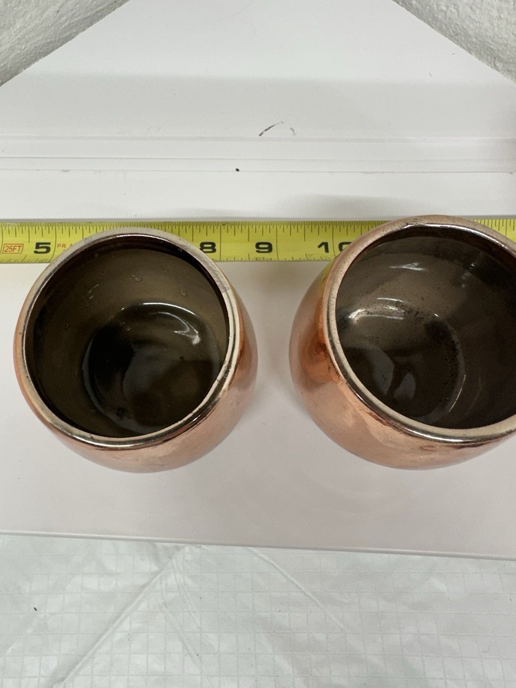 Glazed Copper Coated Ceramic Votive Holders, Pair
