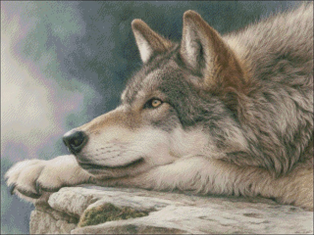 Wolf on the Edge - DIY Chart Counted Cross Stitch Patterns Needlework DMC Color