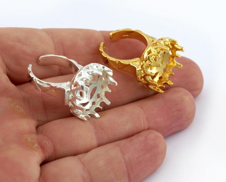 Prong Setting Ring,Sphere Blank Setting Ring, Raw,Silver,Gold brass 6-8us 5597