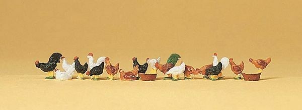 Preiser 14168 HO Scale Animals -- Chickens pkg(18)