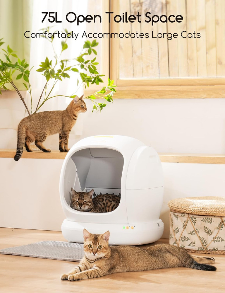 Self-Cleaning Cat Litter Box, 75L Extra Large Open Automatic Cat Litter Box for