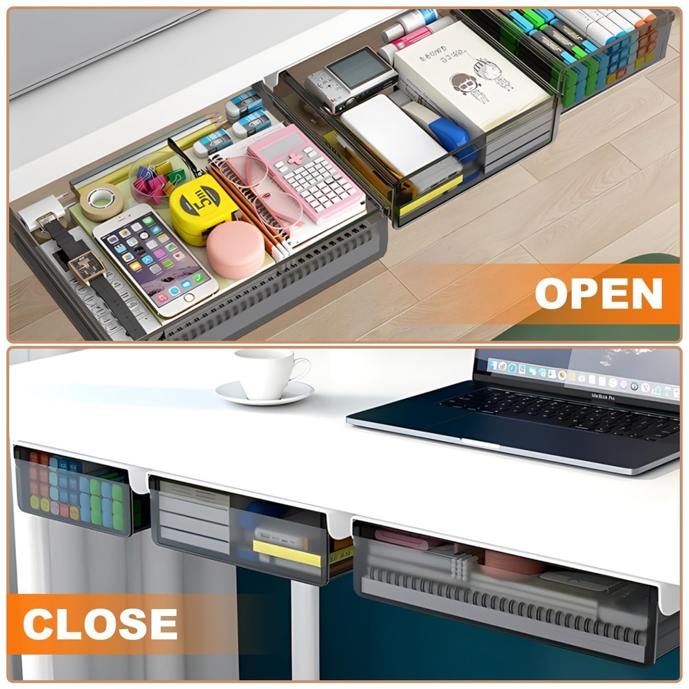 Under Desk Table Drawer Storage Organizer,2 Pack Large & Small Attachment Des...