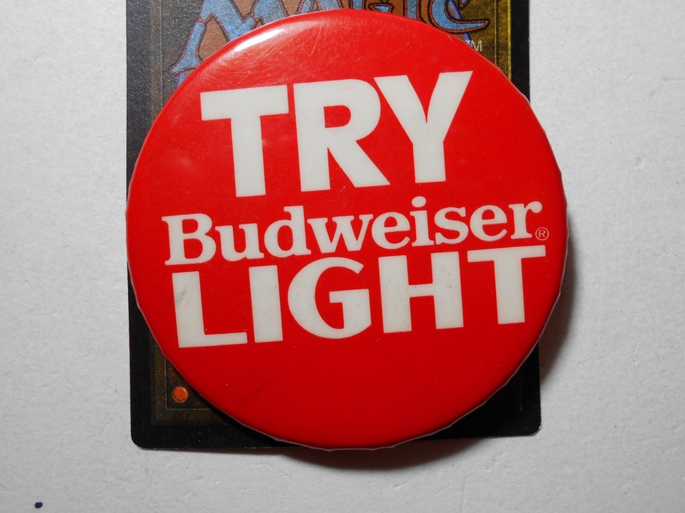 2-1/2" Try Budweiser Light beer cello pinback button