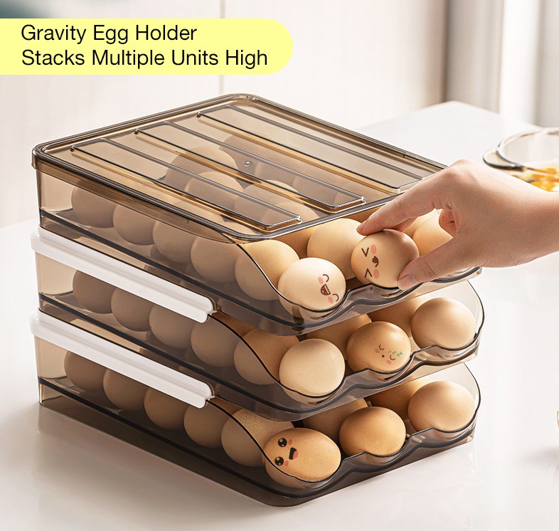 Acrylic Kitchen/Fridge Gravity Egg Dispenser Tray - Holds 18 Eggs - Stackable