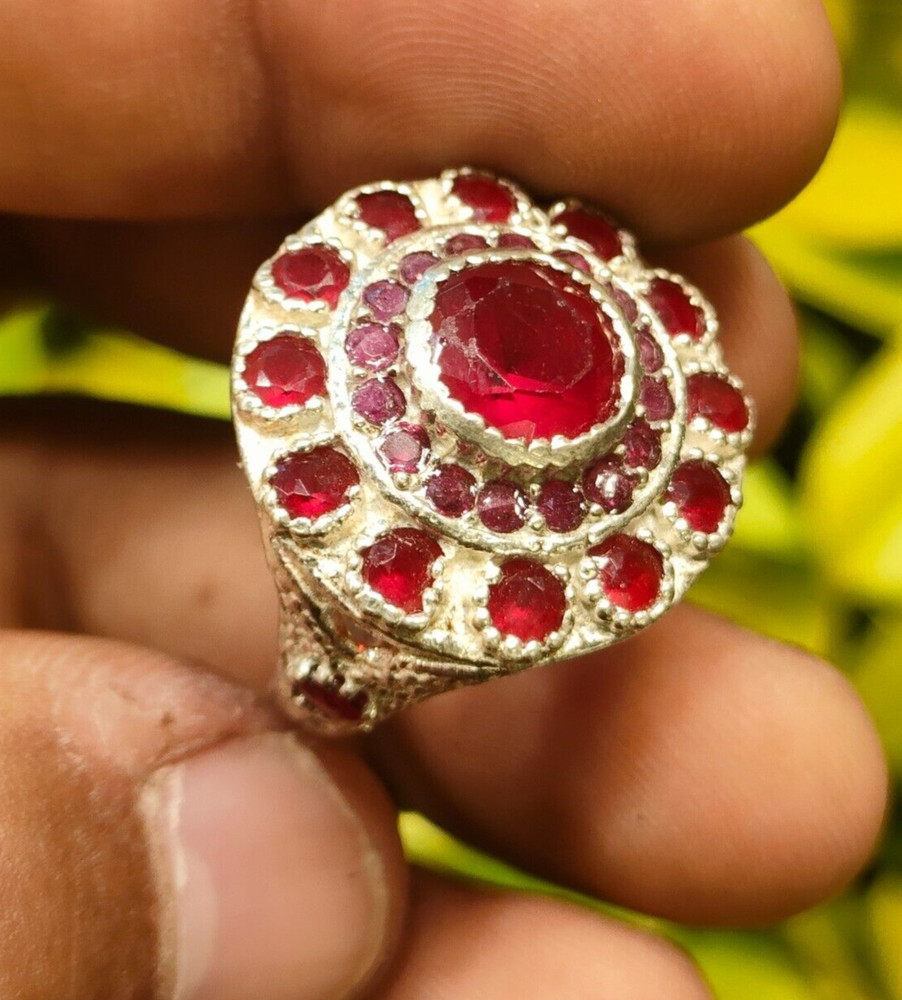 Natural Ruby Stone with Multi Ruby Stones Ring Sterling Silver 925 Antique Ring