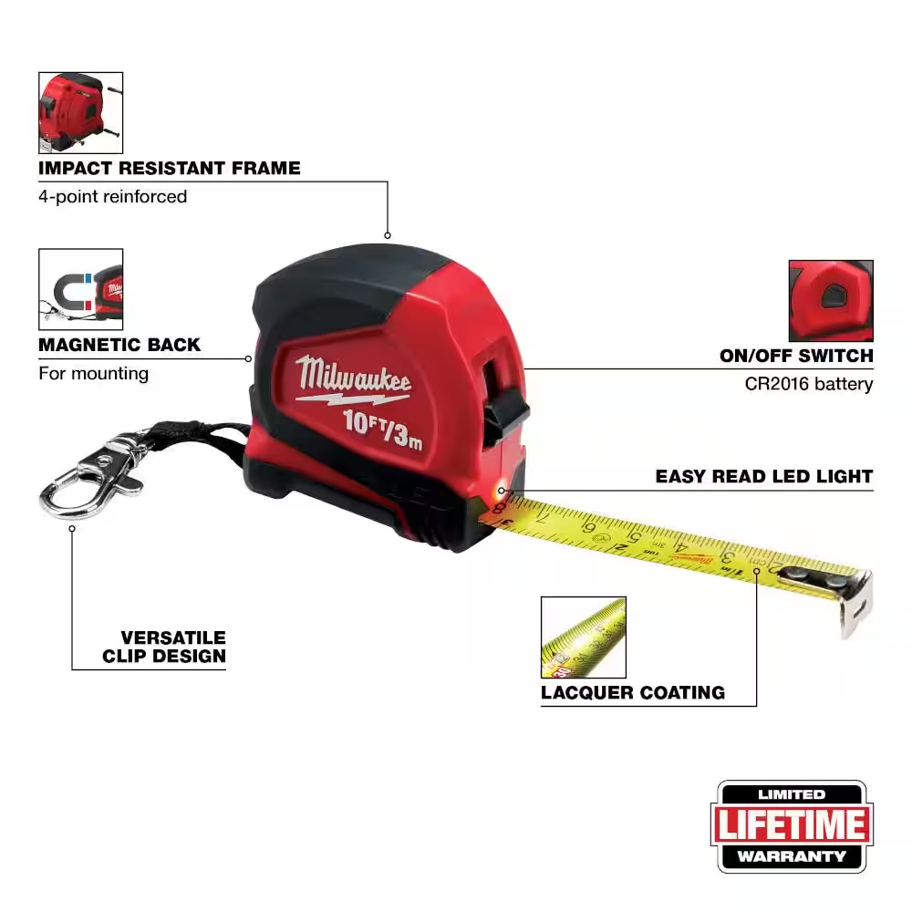 10 Ft. Keychain Tape Measure with LED Light