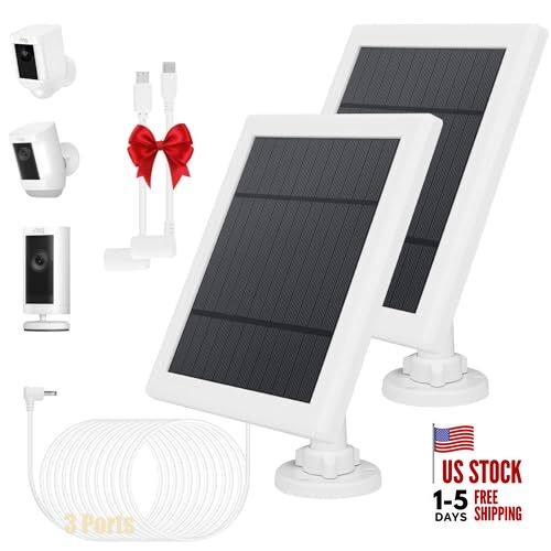 Solar Panel for Ring Camera 3 Port Compatible with Ring Spotlight 2 Pack White