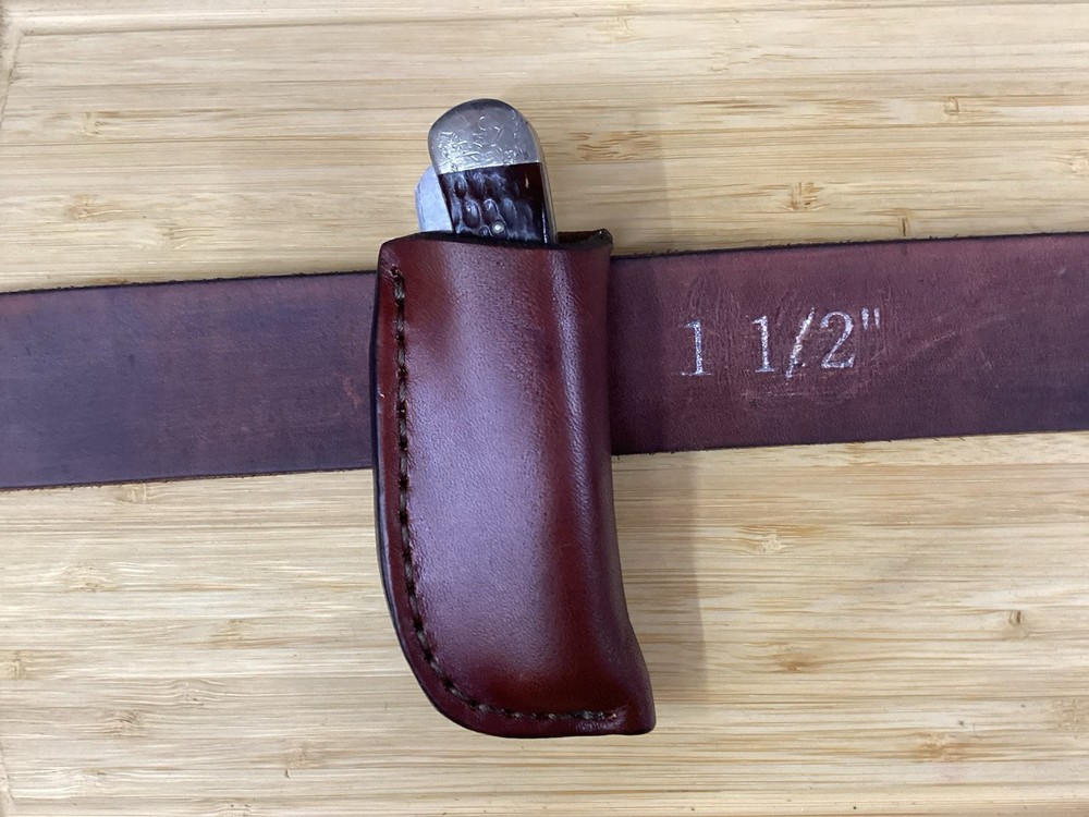 Trapper Size Leather Folding Knife Belt Loop Sheath (Sheath Only)