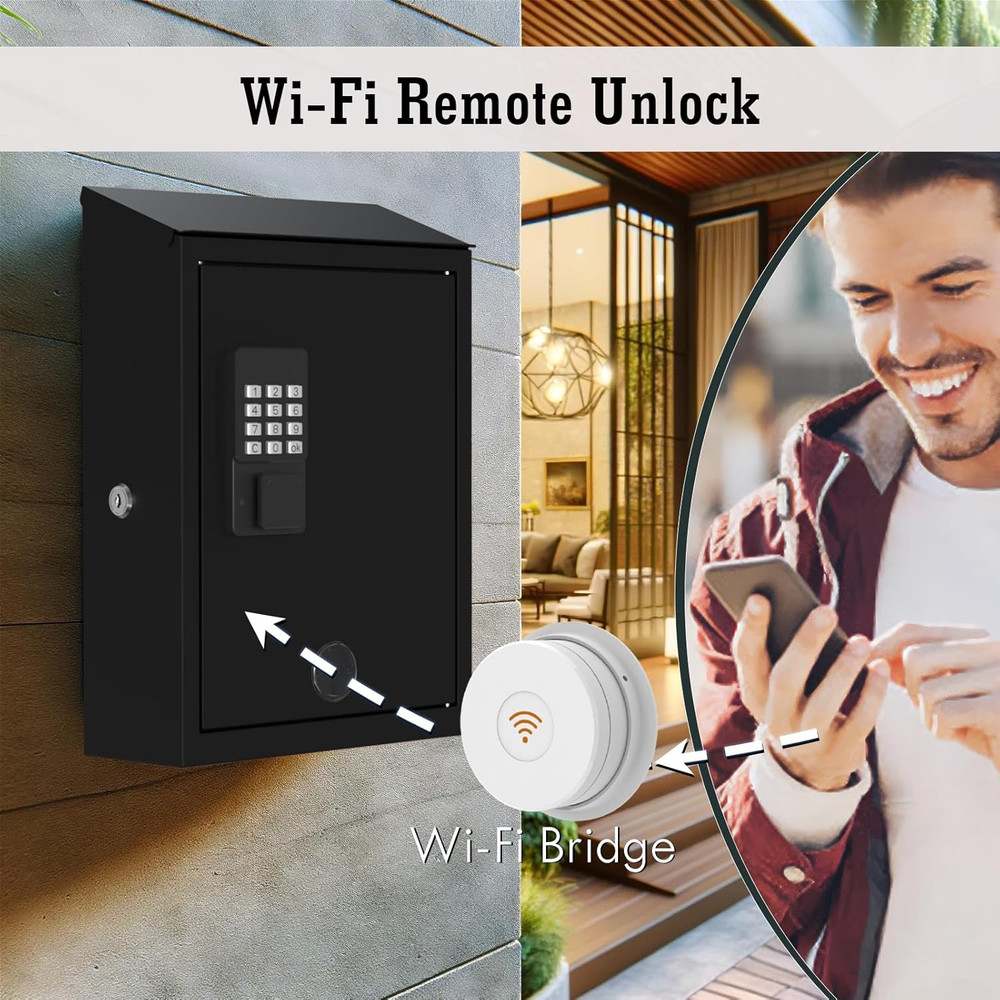 Secure Wall-Mount Mailbox with Electronic Lock - Large Capacity, Black