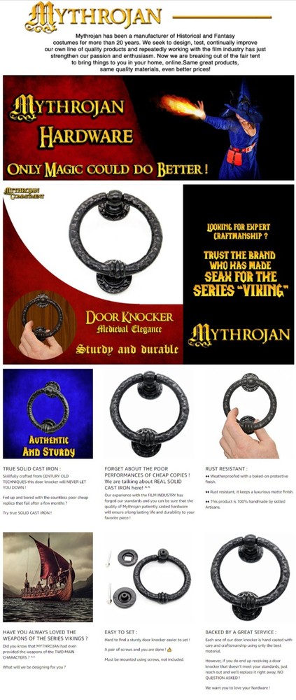 Ring Door Knocker Hardware Solid Cast Iron Finish Front Decor Gate Accessories
