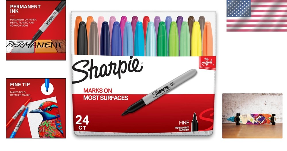 Permanent Markers, Fine Point, Assorted Colors, 24 Count