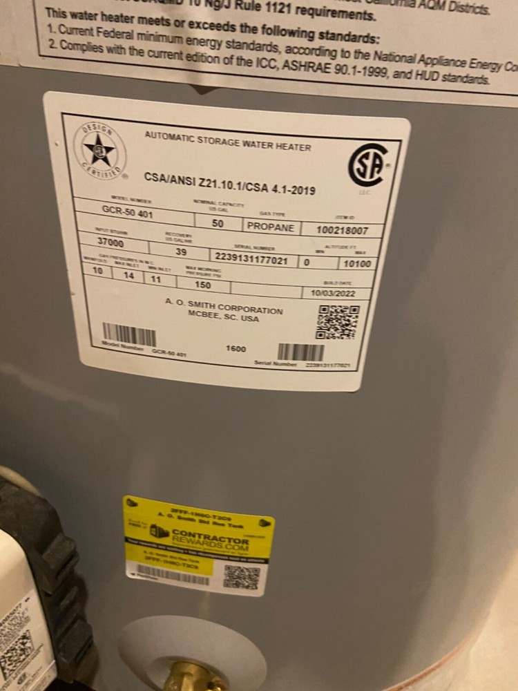 OA SMITH hot water heater