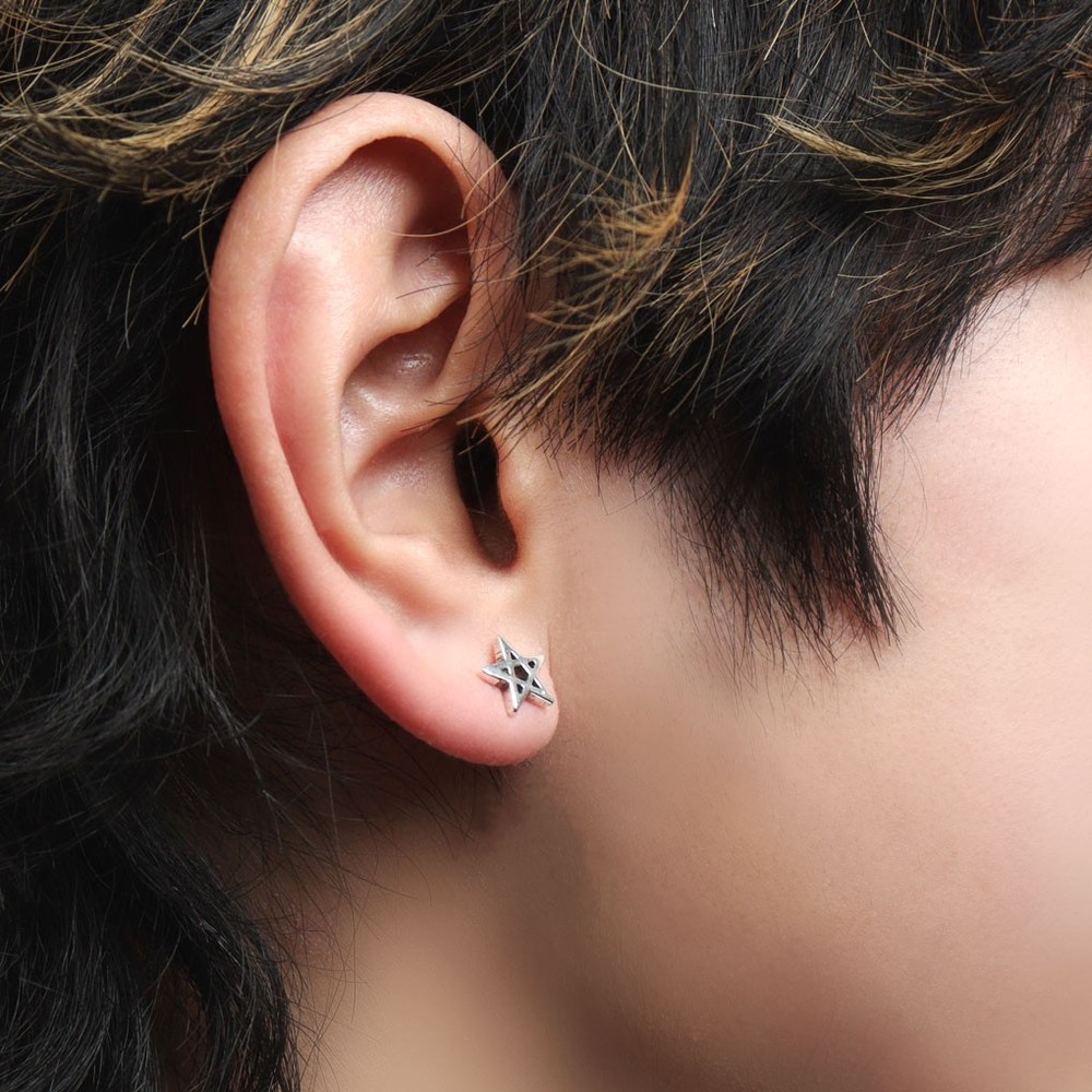 Sterling Silver 925 Pentagram Star Stud Earring (Single)