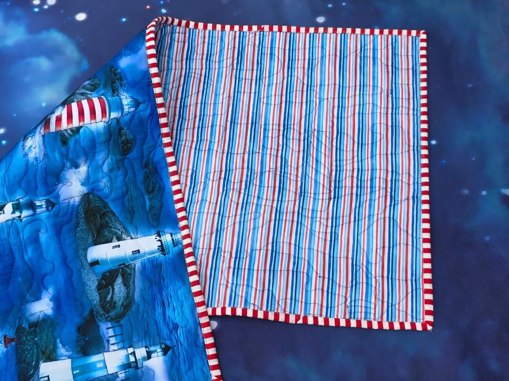 Handmade Quilted Table Runner Beach Lighthouse cape harbor