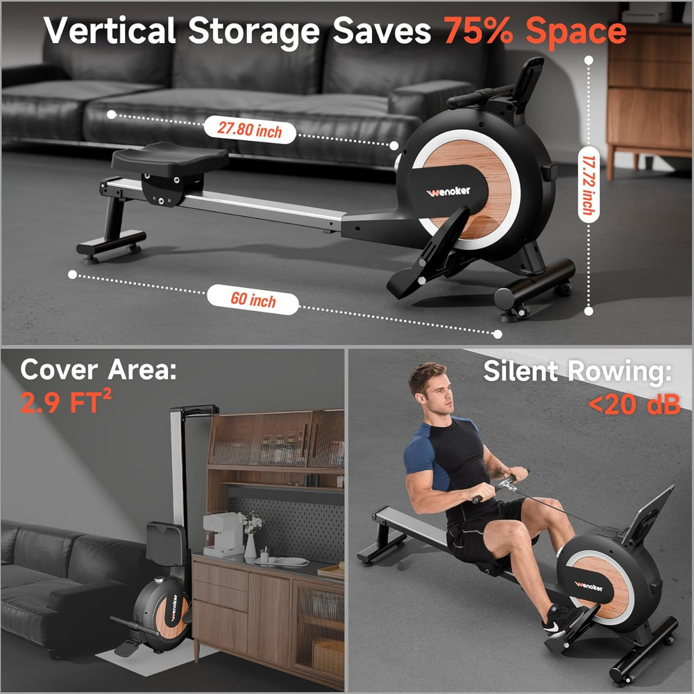 Rowing Machine, Magnetic Rower Machine for Home,App Supported 350 LB Weight Capa
