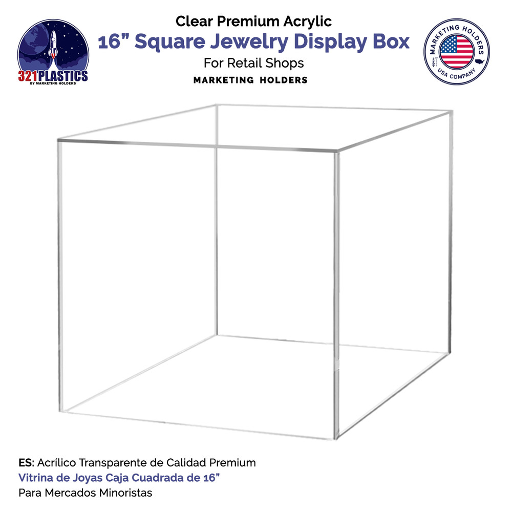 2 Pack 16" Riser Display Box No Lid Clear Acrylic Box with Open Side