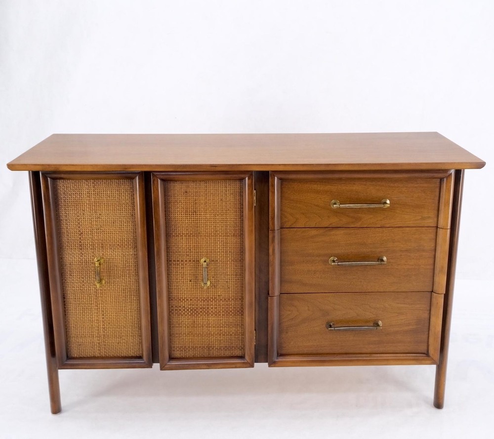 Exposed Sculptural Legs Walnut Three Drawers Two Doors Credenza Server Sideboard