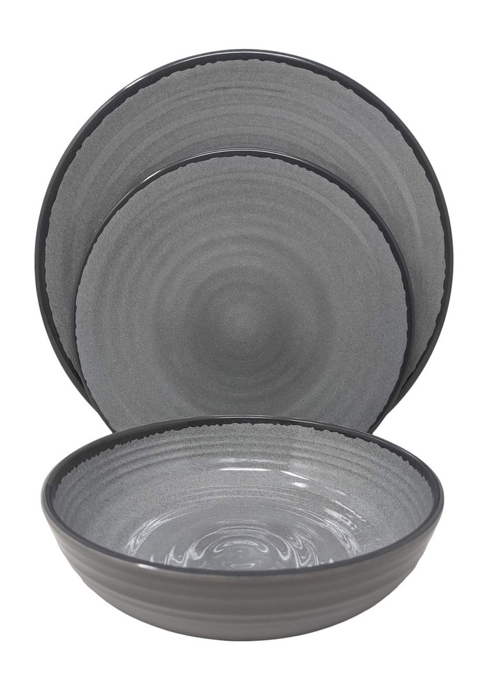 12 Piece Modern Melamine Heavyweight Plastic Dinnerware Set (Gray)