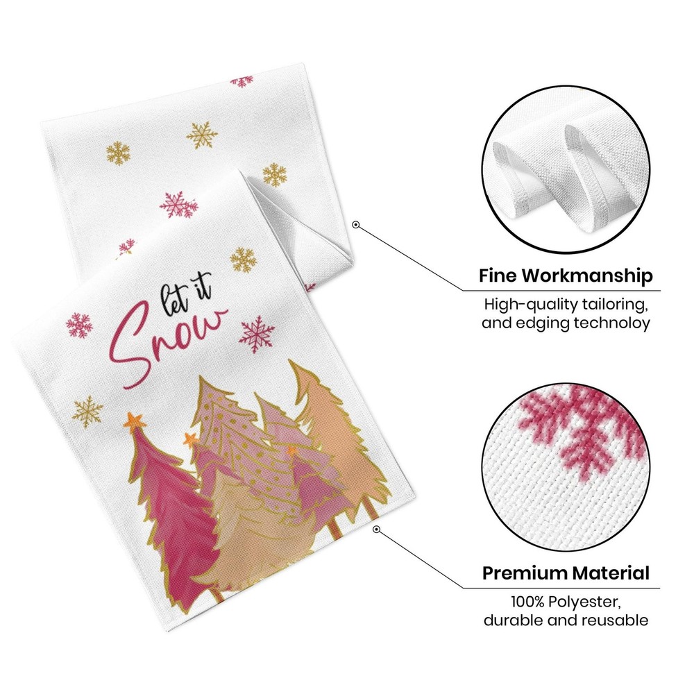 Christmas Let It Snow Snowflake Table Runner Pink Christmas Tree Table Runner...