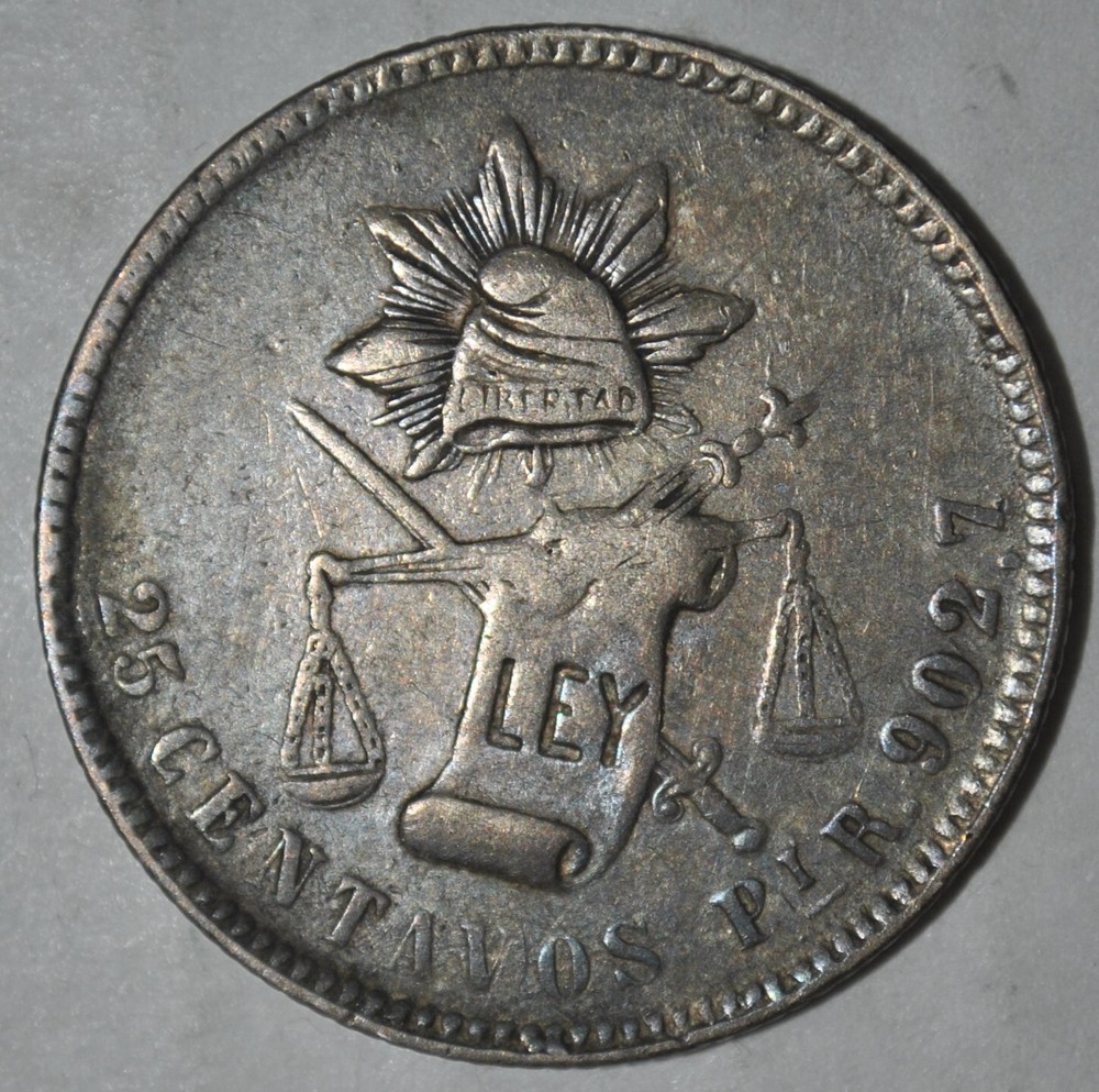 1888 Mexico pir 25 Centavos Silver  {{{7137