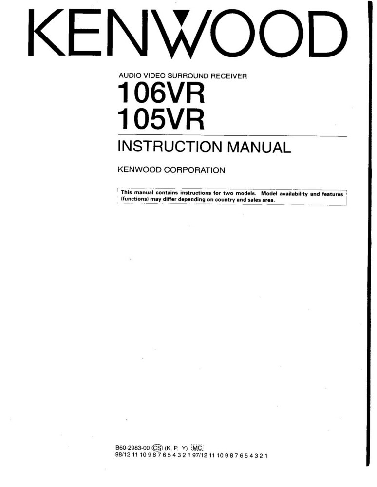 Kenwood 105-VR Receiver Owners Instruction Manual