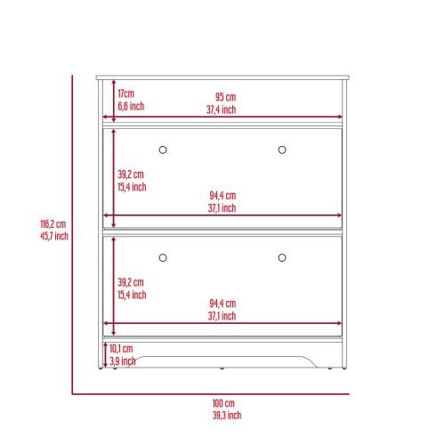 Shoe Rack 46" H, One Open Storage Shelf, Two Internal Storage Drawers