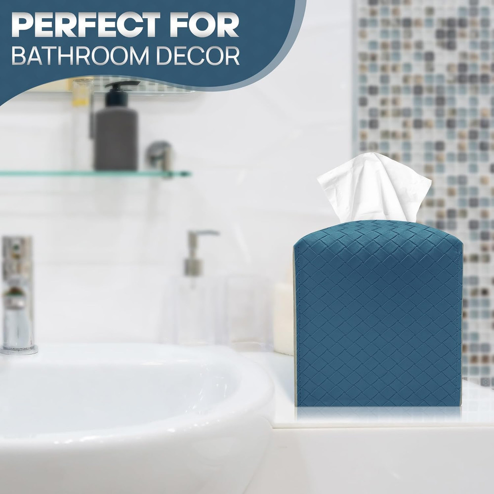 Tissue Box Cover Holder, PU Leather Tissue Box Cover with Braided Pattern, Squar