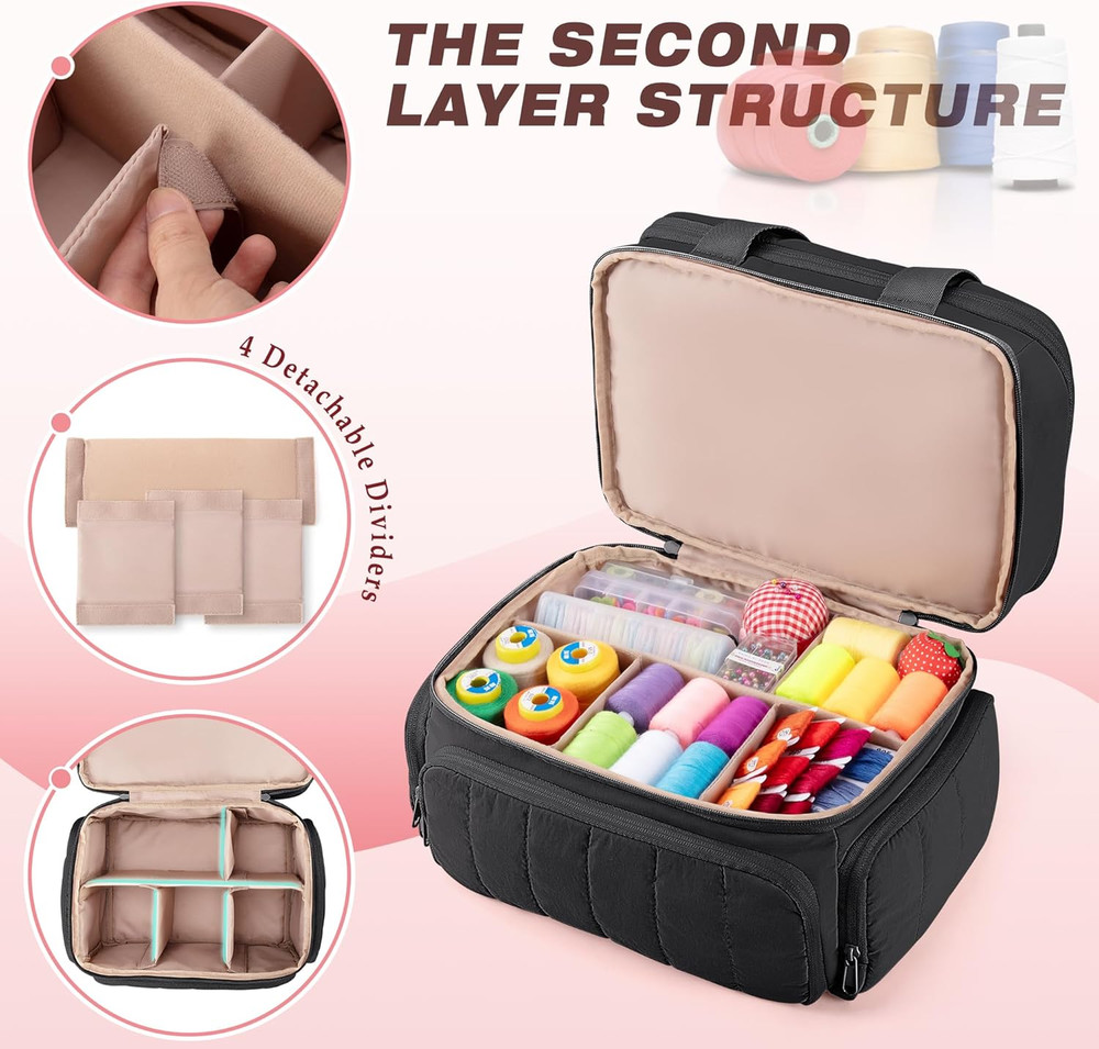Puffer Sewing Organizer Bag, Large Capacity with Multiple Pockets and Detachable