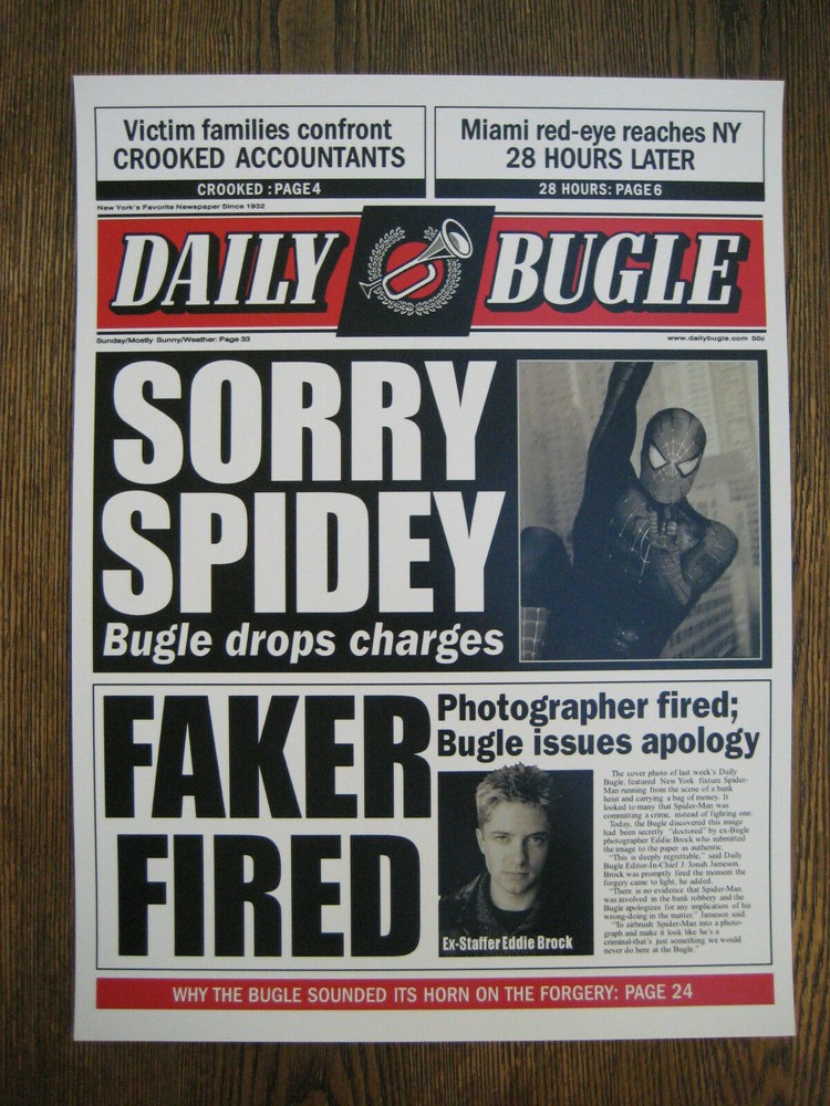 Marvel Spiderman 11" x 15'' Daily Bugle Front Page Poster ( T4 )